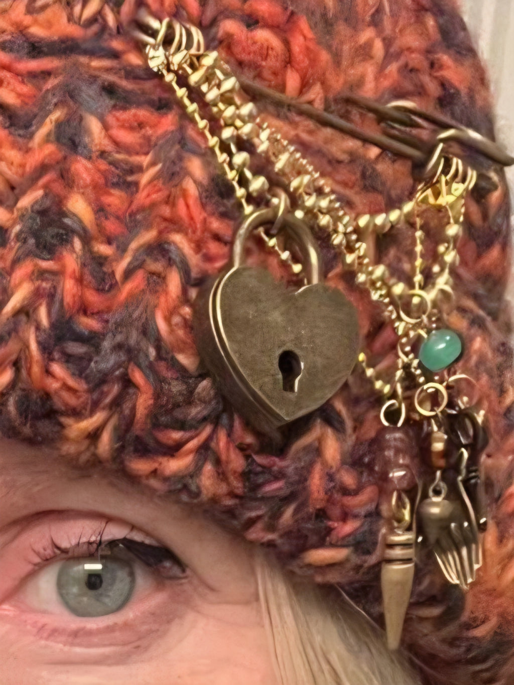 KRT Safety Brooch worn on a knit hat